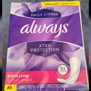NEW & SEALED!! ALWAYS Extra Long Liners (68ct, 2 Boxes)